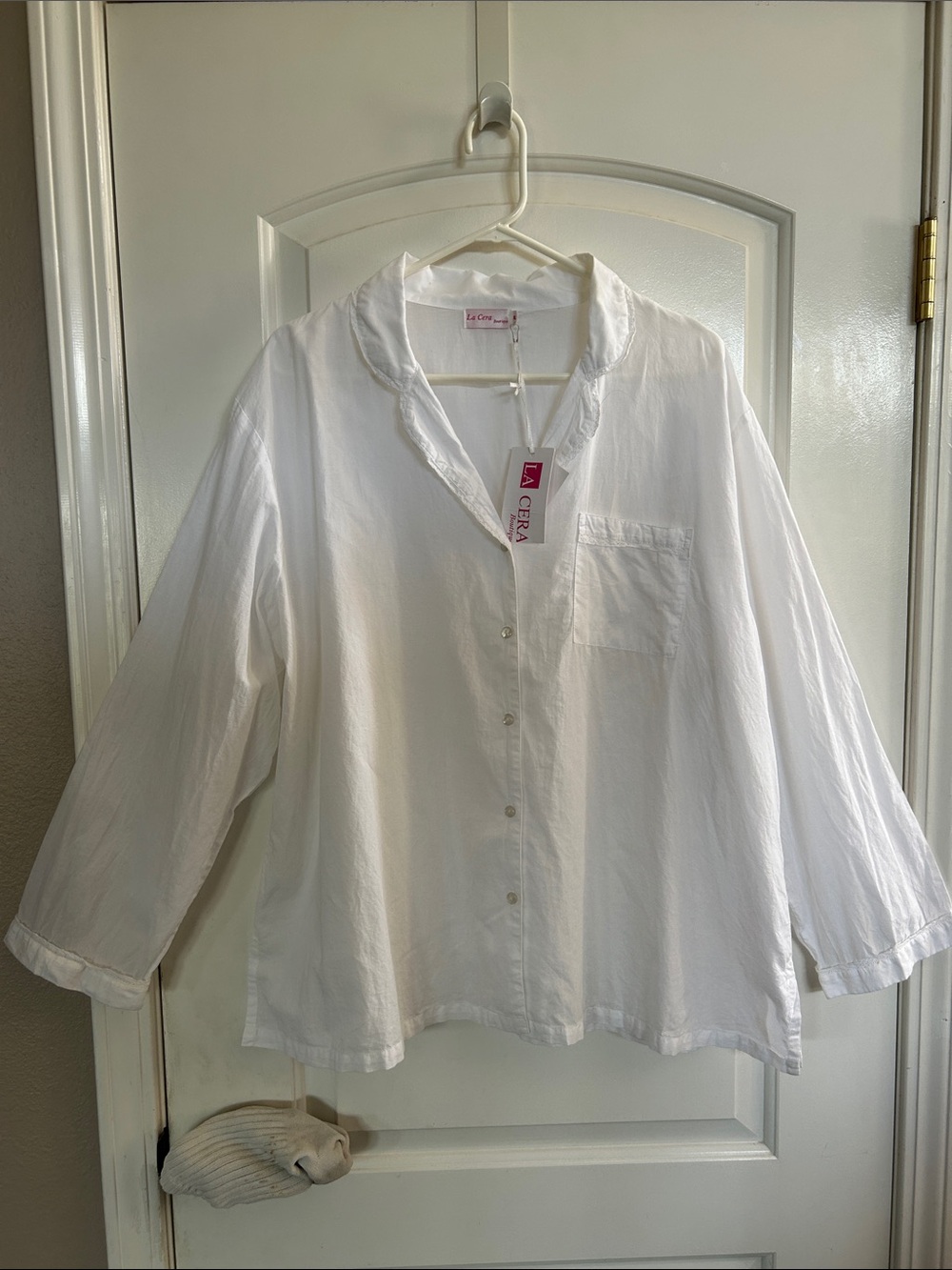 La Cera Women's White Button-Front Blouse XL-NWT